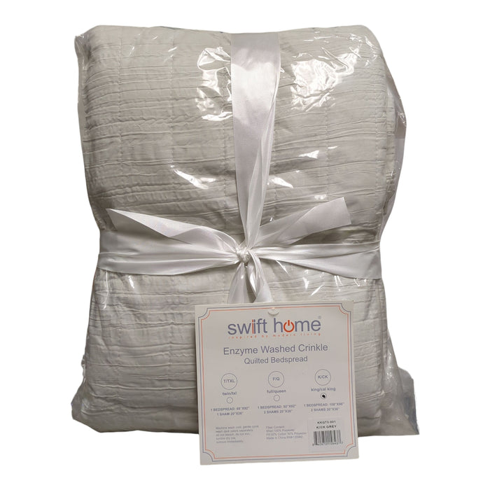 Swift Home Enzyme Washed Crinkle Quilted Bedspread, Grey, King/Cal King