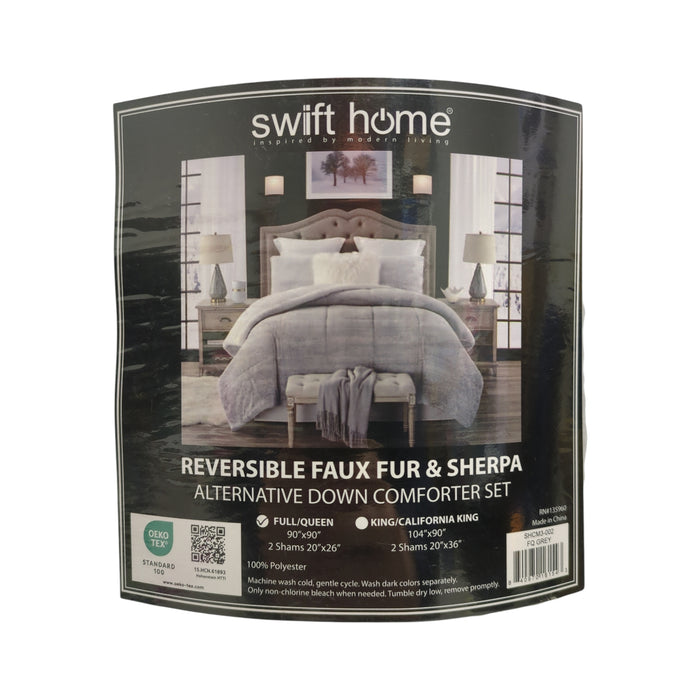Swift Home 3pc Reverible Faux Fur & Sherpa Comforter Set, Full/Queen