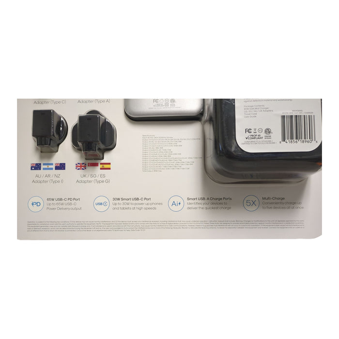 Atomi Wall Charger with Universal Travel Adapters & Carry Case, Gray