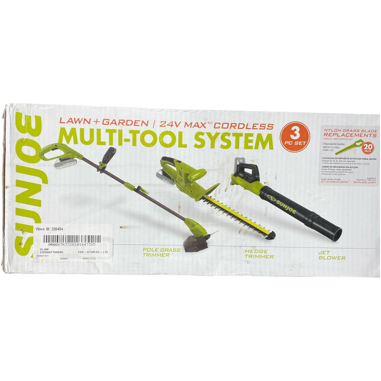 Sun Joe 3-Tool Cordless Garden Combo Kit, 24V Hedger, Trimmer & Leaf Blower