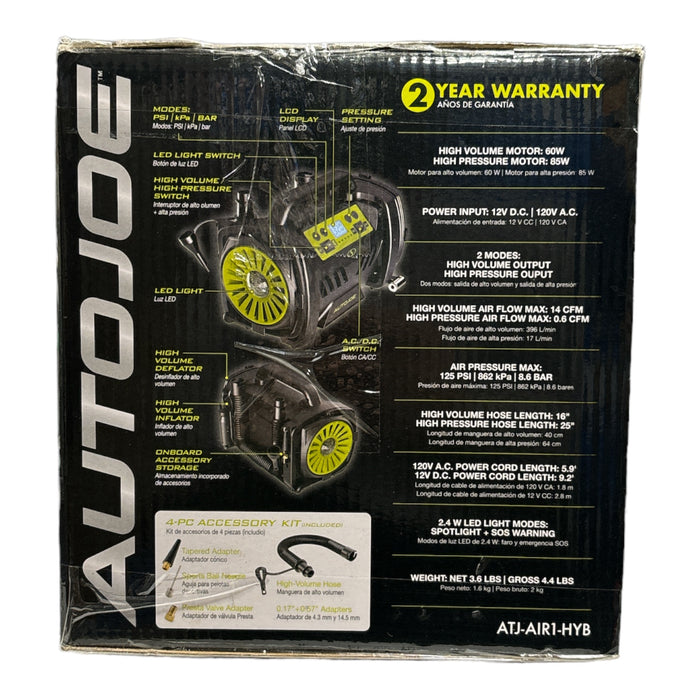 Auto Joe Hybrid 12V Inflator & Deflator Digital Pressure Gauge w/ Accessories