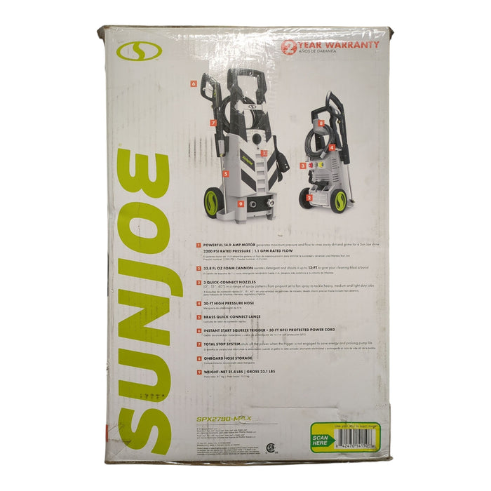 Sun Joe Electric Pressure Washer, Foam Cannon, 2200-PSI, 1.1GPM, White/Black