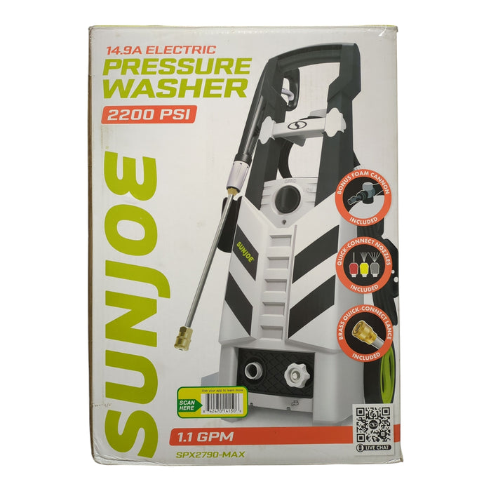 Sun Joe Electric Pressure Washer, Foam Cannon, 2200-PSI, 1.1GPM, White/Black