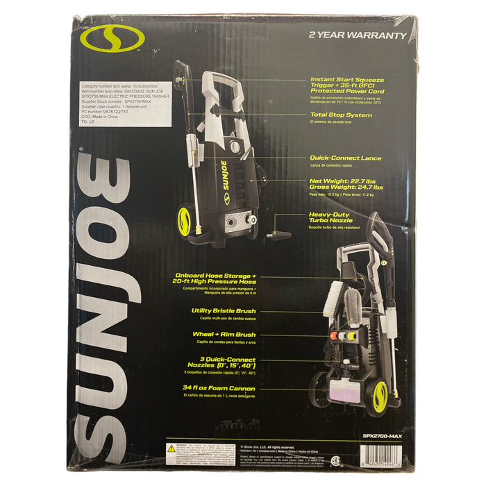 Sun Joe 2100-PSI Electric Pressure Washer, 2pc Brush Kit & Quick Connect Nozzles