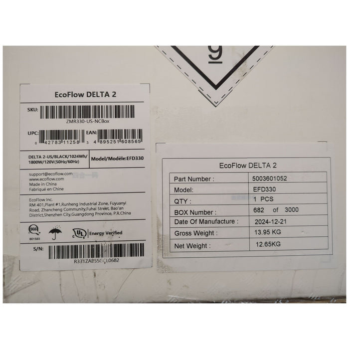 Ecoflow Delta 2 Battery Generator, 1024Wh, 1800W, EFD330