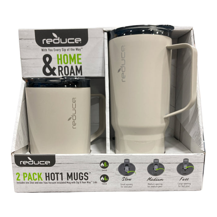 Reduce Vacuum Insulated Stainless Steel Hot1 Coffee Mug Set, 14oz, 24oz, Cream