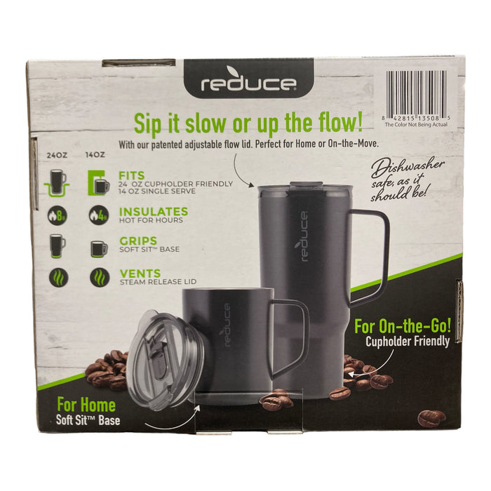 Reduce Vacuum Insulated Stainless Steel Hot1 Coffee Mug Set, 14 oz. and 24 oz.