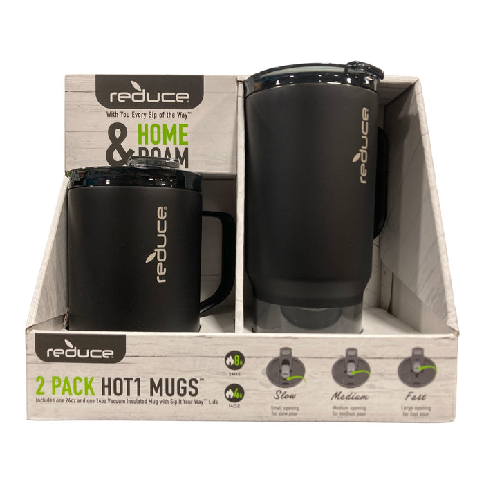 Reduce Vacuum Insulated Stainless Steel Hot1 Coffee Mug Set, 14 oz. and 24 oz.