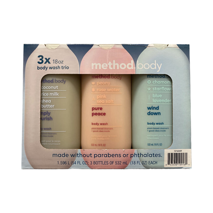 Method Body Plant Based Cleanser, Paraben Free, Body Wash Trio, 18 fl oz, 3pk