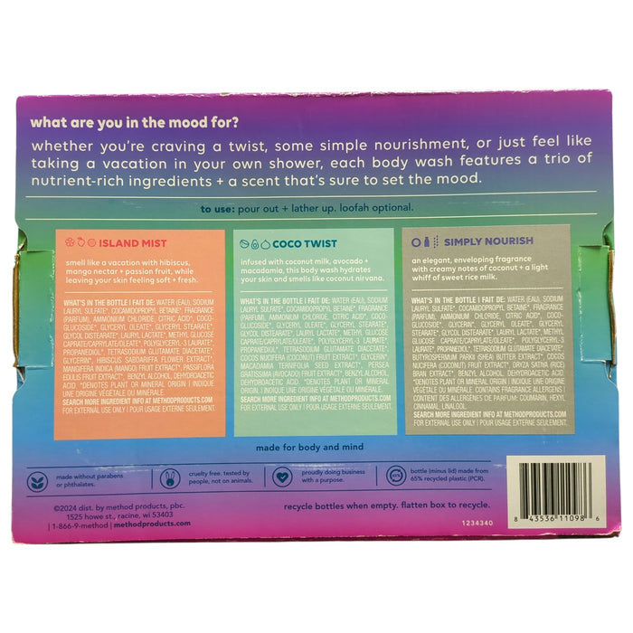 Method Experiential Body Wash Trio, Paraben Free, Phthalate Free, 18 floz., 3pk