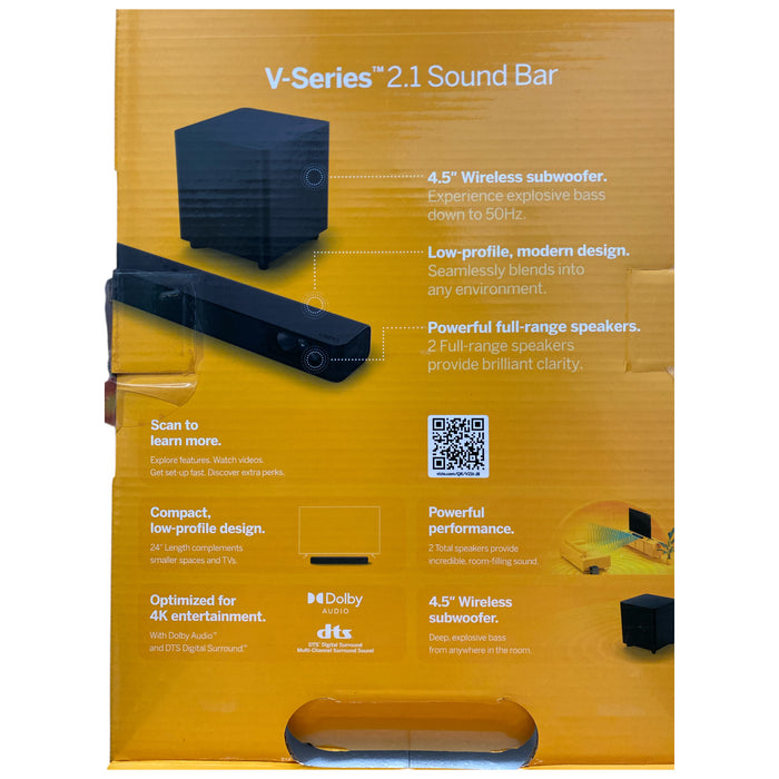 VIZIO V-Series 2.1 Channel Soundbar with Wireless Compact Subwoofer, V21T-J8