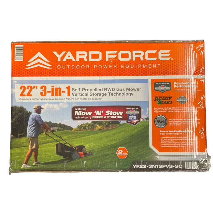 Yard Force 22" 3-in-1 Self-Propelled RWD Gas Push Mower w/ Vertical Storage