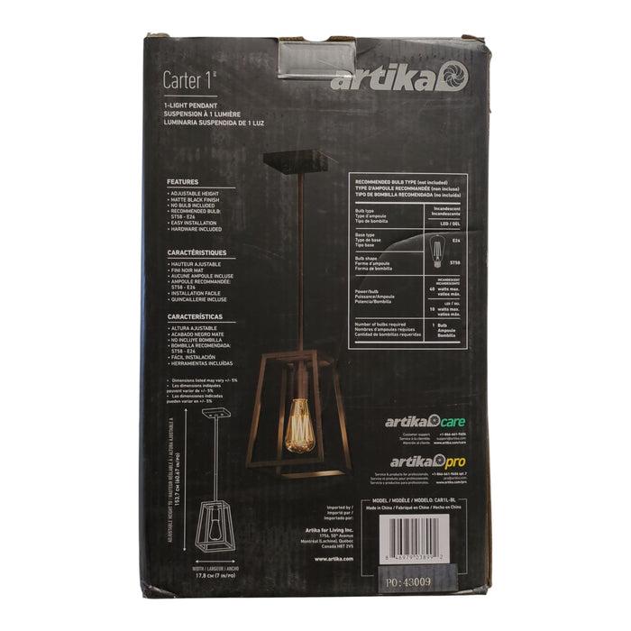 Artika Carter 1-Light Adjustable Height Pendant, Black