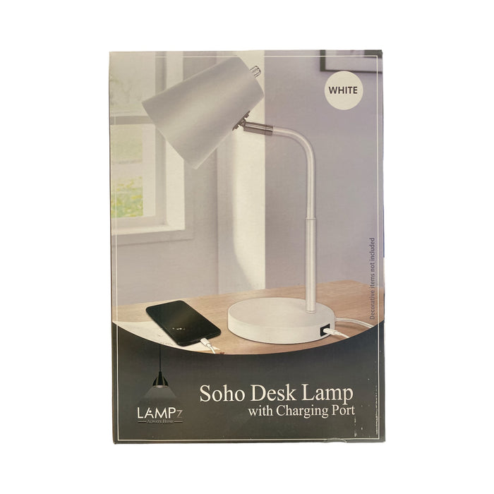 LAMPz Soho Desk Lamp with Adjustable Shade & USB-C Charging Port, 15.5"