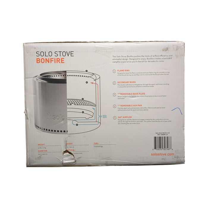 Solo Stove Bonfire 2.0 Stainless Steel Fire Pit, 19.5inx19.5inx14in