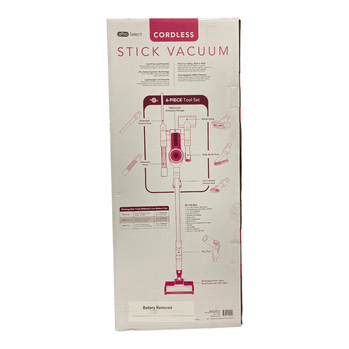 ePro Select Cordless Stick Vacuum Cleaner with Brushless Motor, Pink ...
