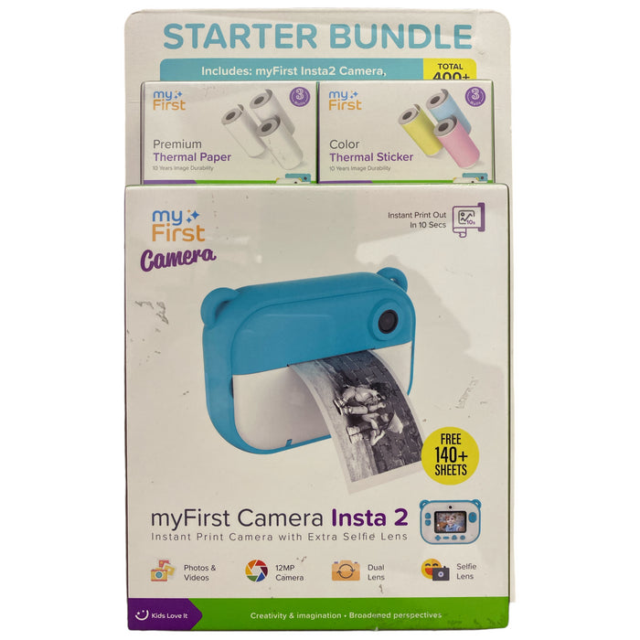 myFirst Instant Print Camera Bundle, 12MP, Extra Selfie Lens, Blue