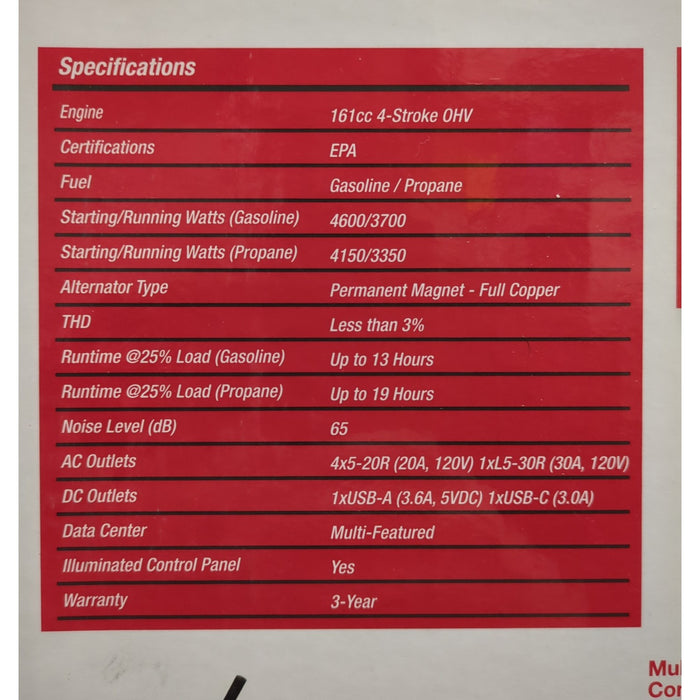 A-iPower 4,600/3,700 Watt Dual Fuel Inverter Generator, XOS4600iDF