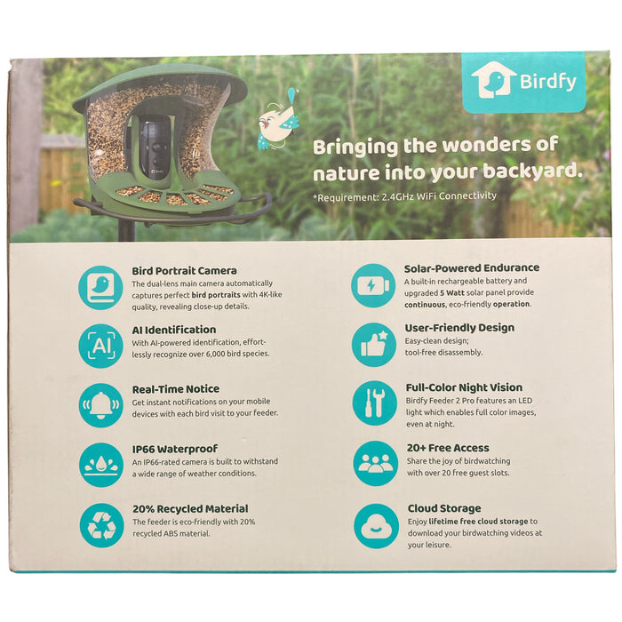 Birdfy Solar Powered Bird Feeder 2 Pro with AI Camera, Green