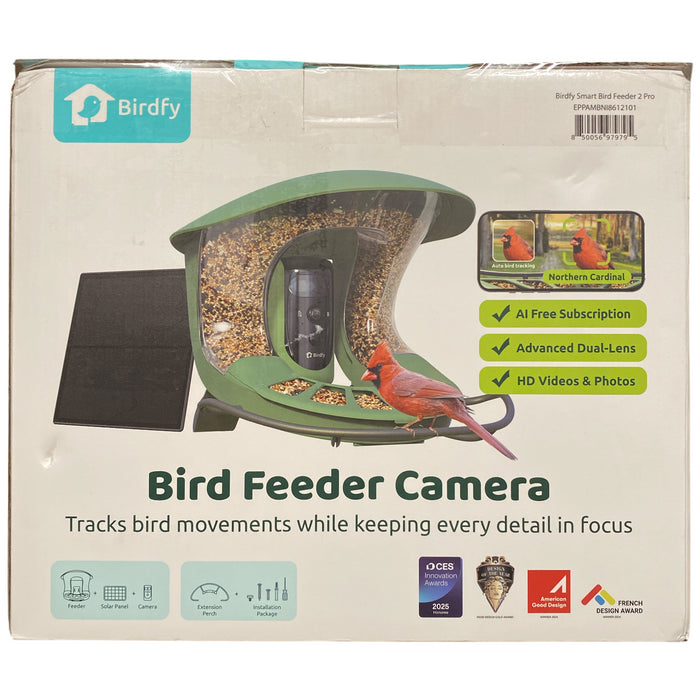 Birdfy Solar Powered Bird Feeder 2 Pro with AI Camera, Green