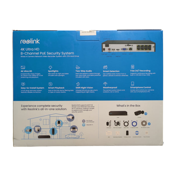 Reolink Advantage 4 8MP Bullet Cameras 8-Channel 2TB NVR Security System, Black