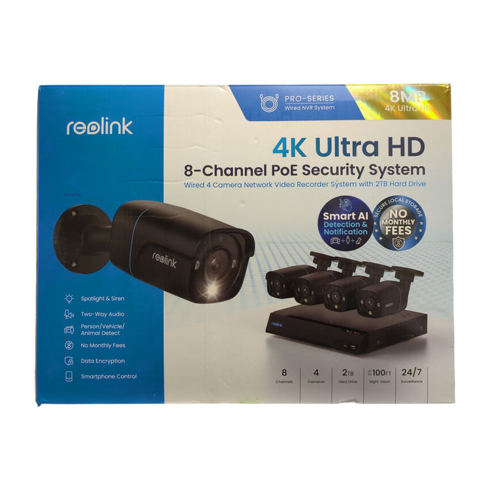 Reolink Advantage 4 8MP Bullet Cameras 8-Channel 2TB NVR Security System, Black