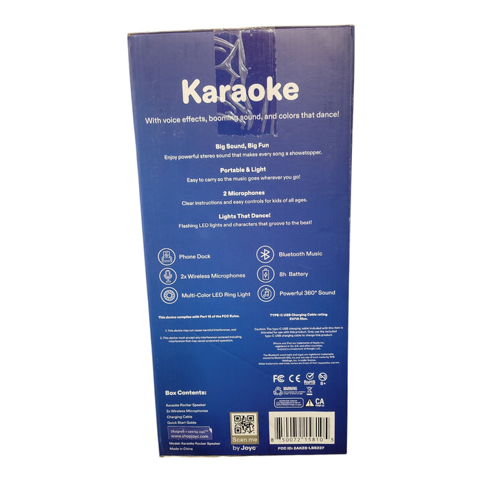 Joyc Karaoke Bluetooth Speaker with 2 Wireless Microphones and LED Ring Light