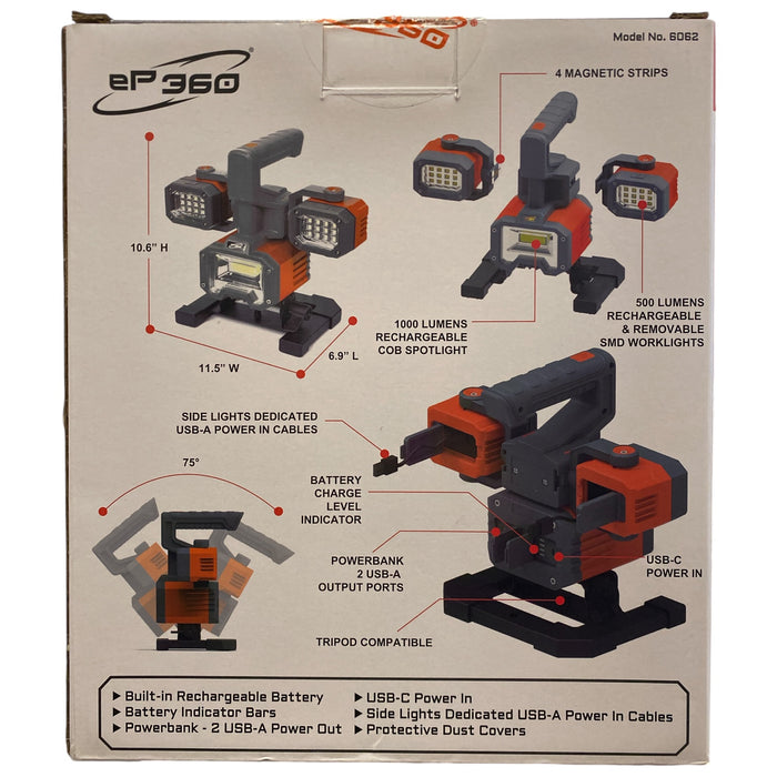 EP 360 Sirius 2000 Lumen Rechargeable LED Worklight & Spotlight