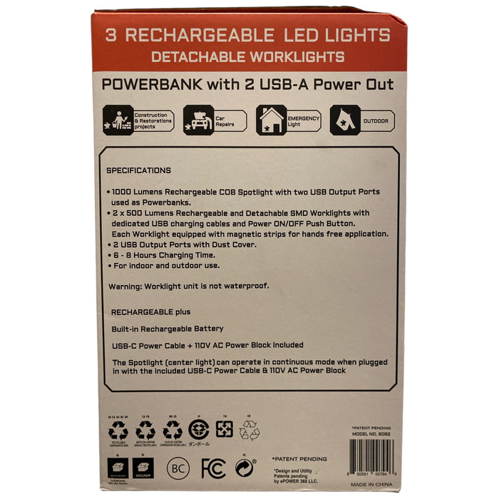 EP 360 Sirius 2000 Lumen Rechargeable LED Worklight & Spotlight