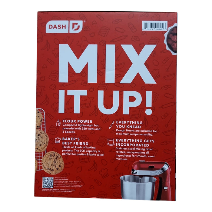 Dash Everyday 3-Quart, 6 Speed Stand Mixer with Stainless Steel Mixing Bowl