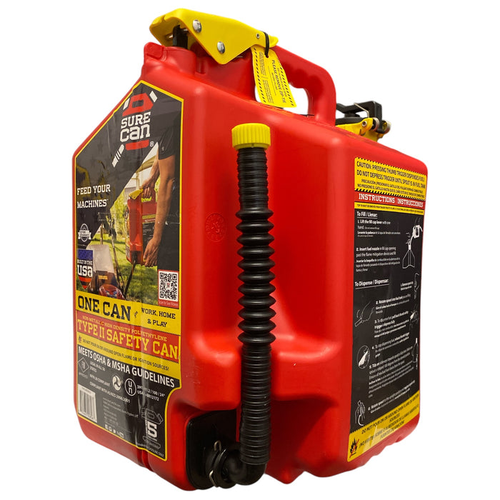 SureCan 5 Gallon Safety Gas Can With Type II Rotating Spout, Red