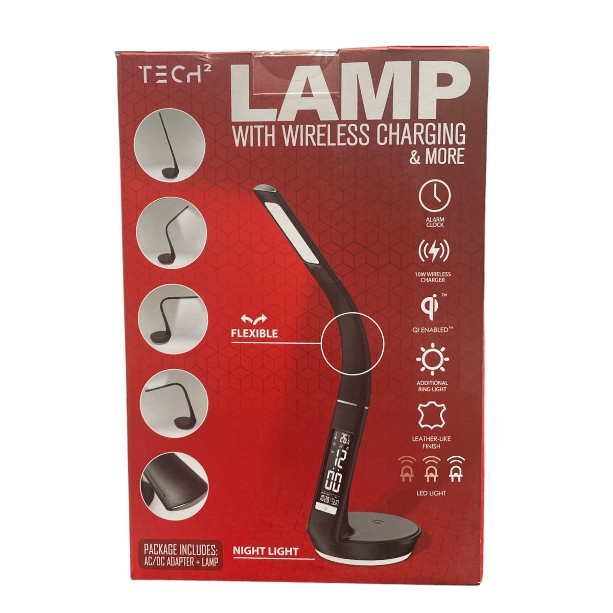 Tech Squared Flexible Lamp with Wireless Qi Charging, Alarm Clock & Mo ...