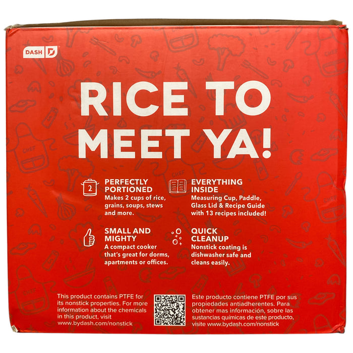 Dash Mini 2-Cup Rice Cooker with Keep Warm Function, Red