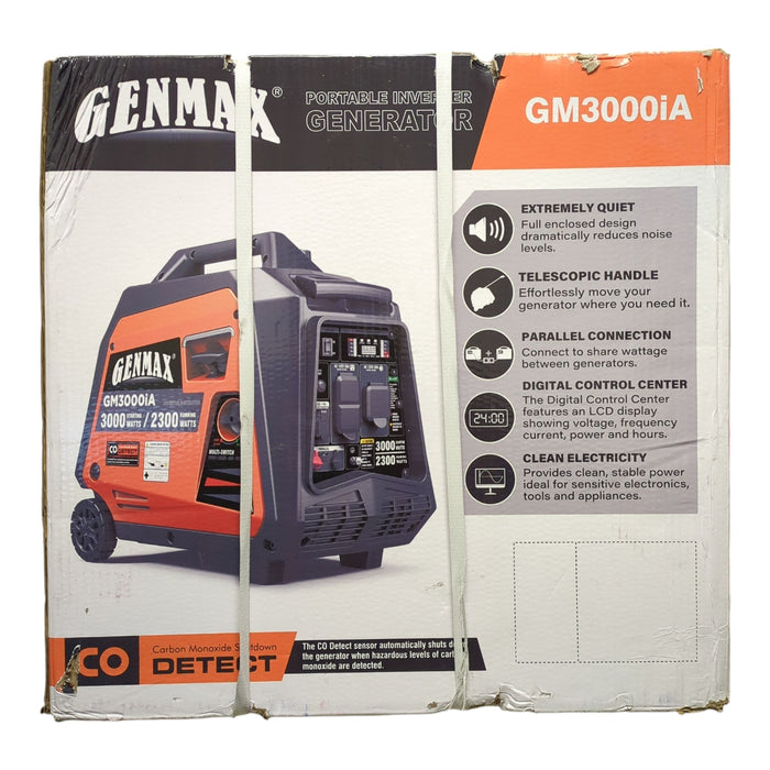 Genmax Portable & Lightweight Inverter Generator, 3000-Watt CO Sensor, GM3000iA