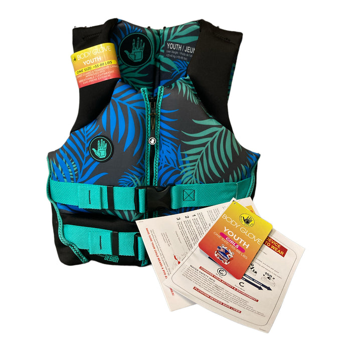 Body Glove Girls USCG Approved Life Jacket Vest, Palm Green 55-88LBS