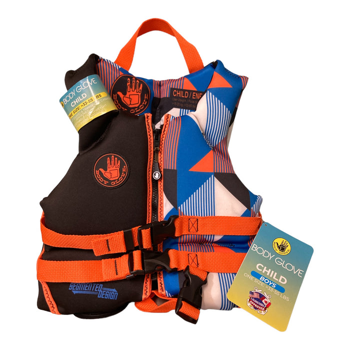 Body Glove Child USCG Approved EVOPrene Life Jacket, Geo Blue/Orange