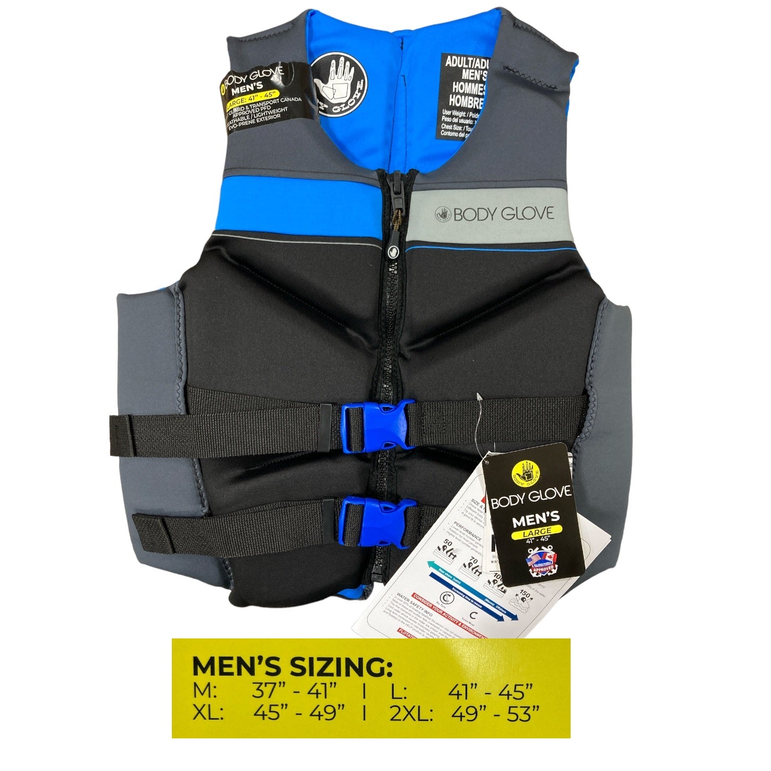 Body Glove Men's USCG Approved EVOPrene PFD Life Jacket Vest, Blue ...