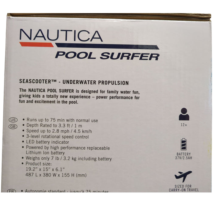 Nautica Lightweight Pool Surfer Water Scooter, 75min Runtime, 2.8MPH, Red