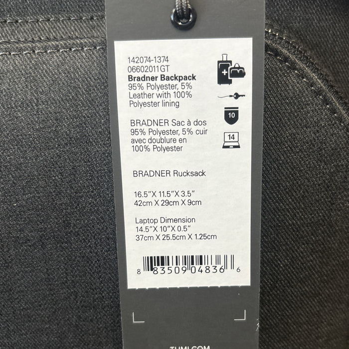TUMI Harrison Bradner Laptop Travel Business Backpack, 06602011GT, Graphite