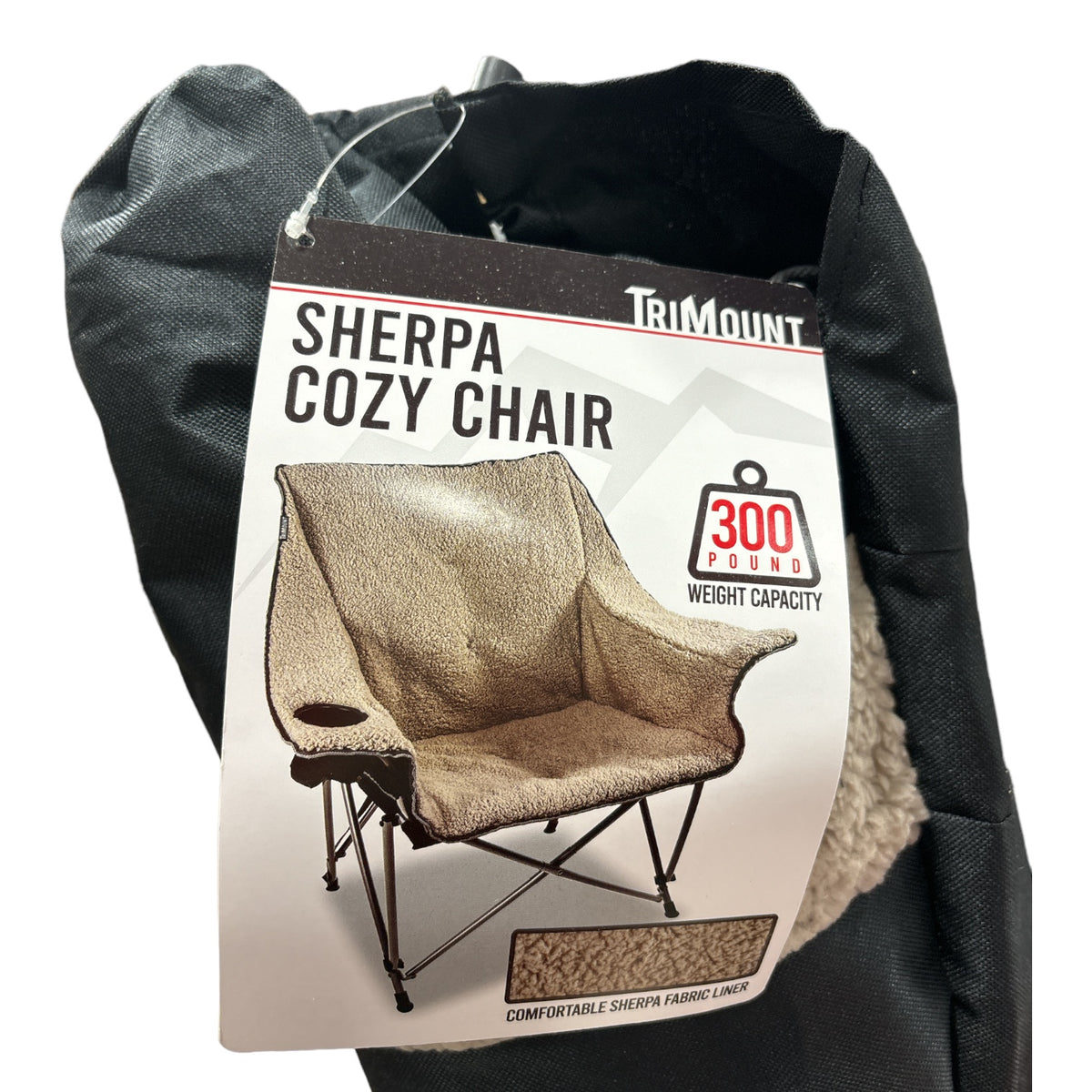 TriMount Foldable Sherpa Cozy Chair w/ Cupholder & Carry Bag, Black/Cr ...
