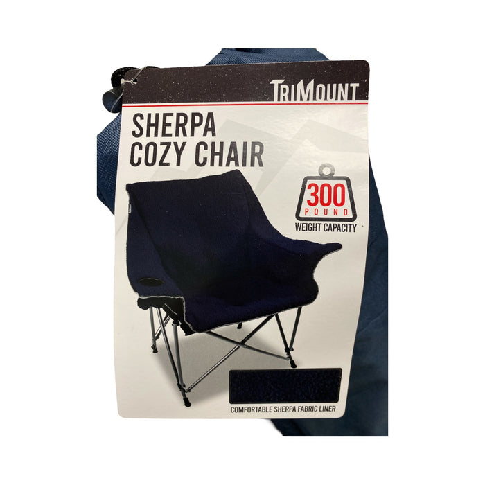 TriMount Foldable Sherpa Cozy Chair, Cupholder & Carry Bag, 300lb Capacity, Navy