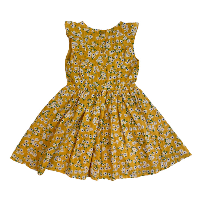 Zunie Girl Girl's Mustard Floral Ruffle Sleeve Cotton Sundress