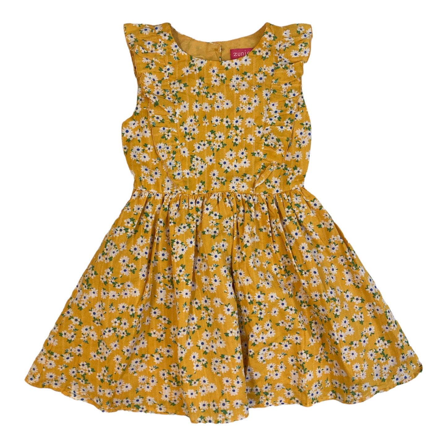 Zunie Girl Girl's Mustard Floral Ruffle Sleeve Cotton Sundress