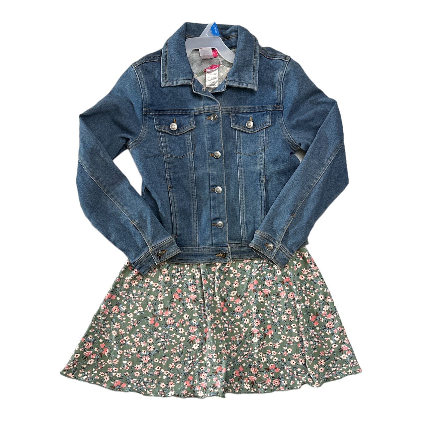 Zunie Girl Girl's 2 Piece Denim Jacket With Fit & Flare Short Sleeve Dress Set