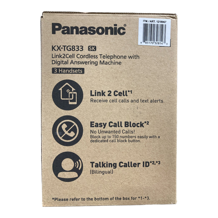 Panasonic KX-TG833SK Bluetooth Link2Cell 3 Handset Cordless Phone Bundle