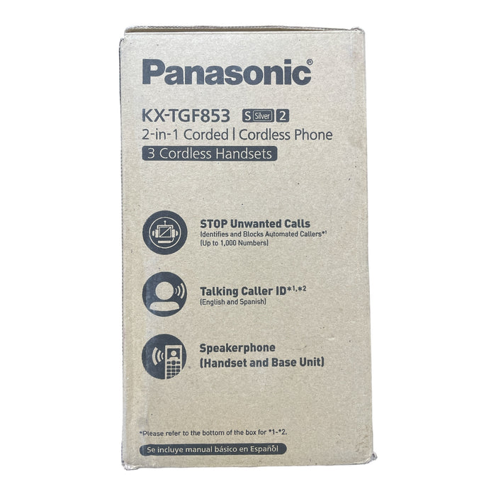 Panasonic KX-TGF853S2 DECT 6.0 Expandable Corded/Cordless Phone System, Silver