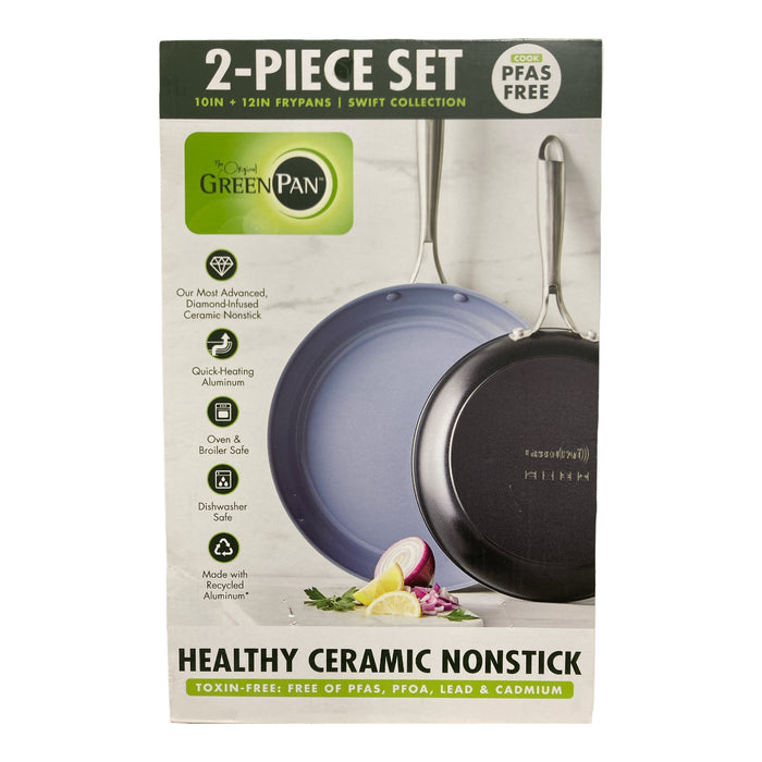 GreenPan Swift Ceramic Nonstick Frypan Pan Skillet Set, 10" & 12", Black