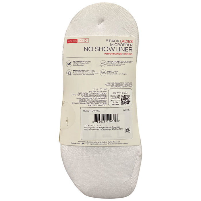 Reebok Women's No Show Featherweight Microfiber Stretch Liner Sock, 8pk