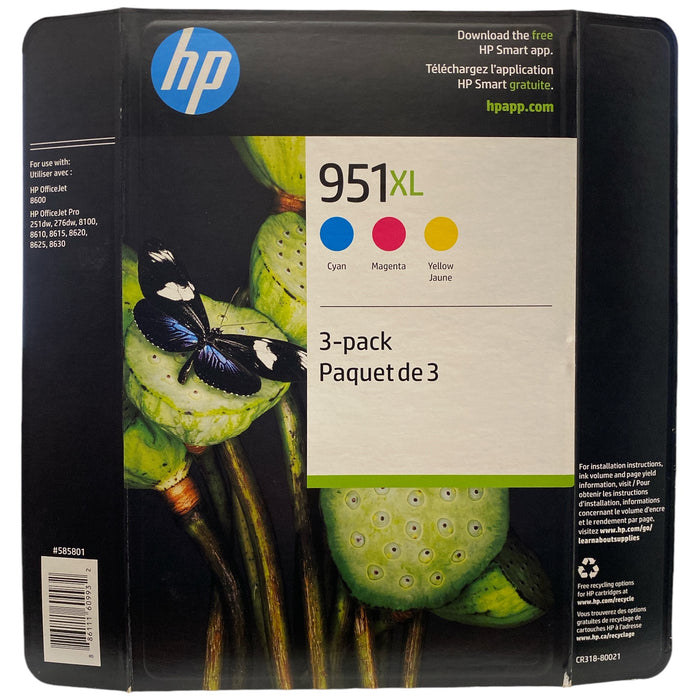 HP 951XL High Yield Original Ink Cartridge, Cyan/Magenta/Yellow, 3 Pack