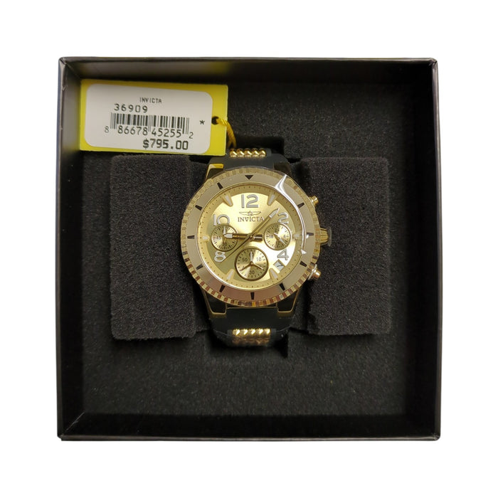 Invicta Women's Black Silicone/Gold Stainless Steel Watch, 39mm, 36909
